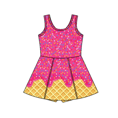 4.17  GSD2424 Baby Girls Hot Pink Ice-cream Drip Yoga Skort Knee Length Dresses Preorder