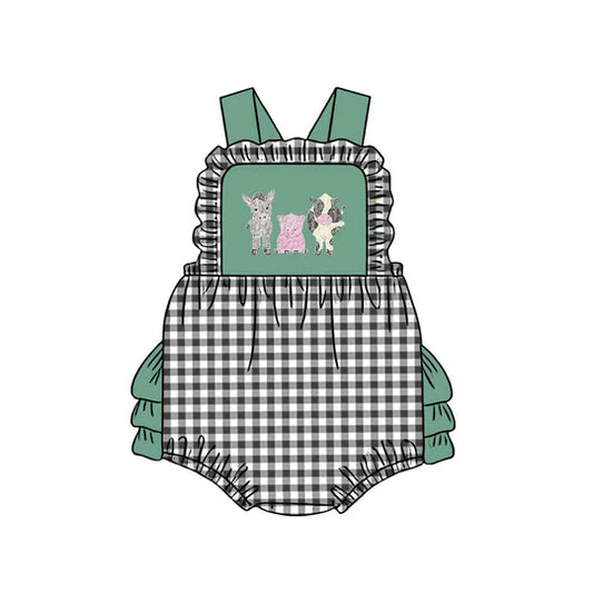 12.29 MOQ:5pcs SR3866 pre-order baby girl clothes farm animal print toddler girl summer bubble