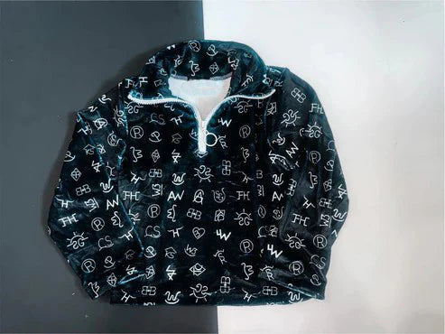 5.30 BT0936 Baby Boys Western Black Words Zip Pullovers Tops Preorder