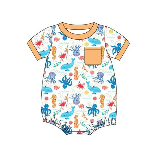 L-3.4 SR2718 Baby Infant Boys Sea Animals Pocket Rompers preorder