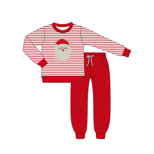 8.16 BLP1223 Baby Boys Red Stripe Santa Top Pockets Legging Pant Christmas Set Preorder