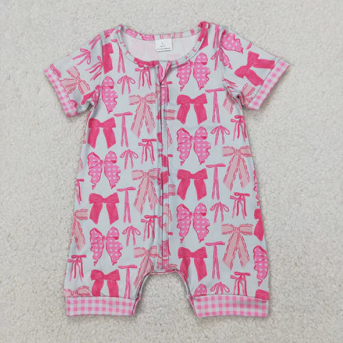 4.3 SR2771 Baby Infant Girls Pink Bows Zip Short Sleeve Romper