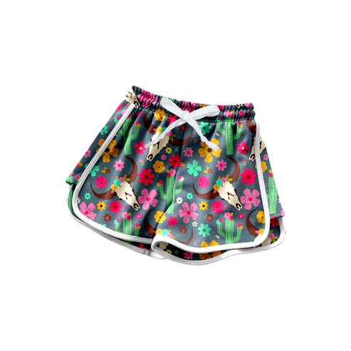 4.24 SS0606 Baby Girls Colorful Flowers Bull Skull Shorts Bottoms Preorder