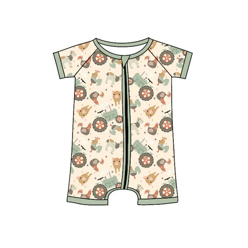 4.9 SR3019 Baby Infant Boys Short Sleeves Chicks Pigs Farm Zipper Rompers Preorder