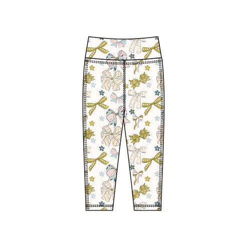 10.25 P0923 Baby Girls Bows Flowers Yoga Leggings Pants Bottom Preorder
