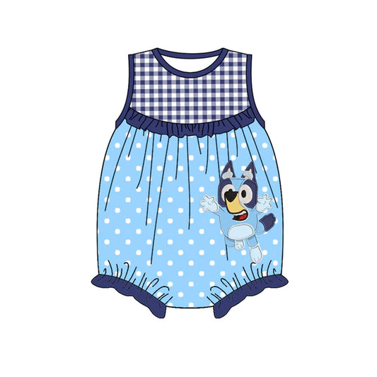L-3.4 SR2732 Baby Infant Girls Blue Dots Dogs Sleeveless Rompers preorder