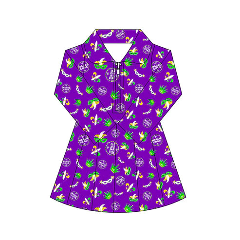 10.28 GLD1413 Baby Girls Mardigras Anchors Masks Yoga Shorts Zipper Knee Length Dresses Preorder