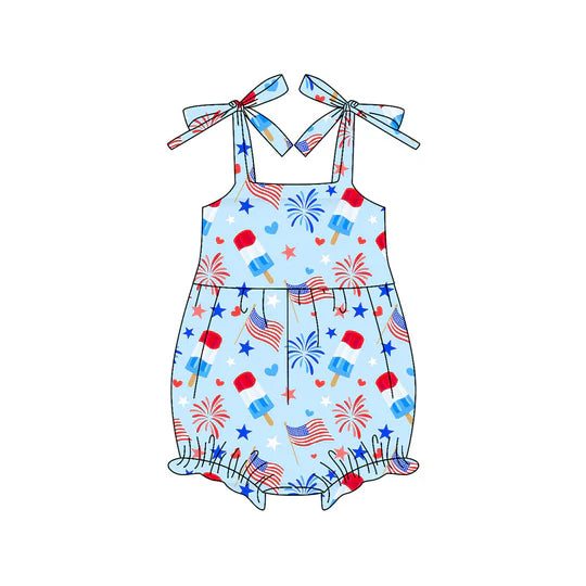 12.20 MOQ:5pcs SR3821 pre-order baby girl clothes flag print toddler girl 4th of July summer romper