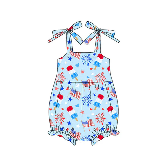 12.20 MOQ:5pcs SR3821 pre-order baby girl clothes flag print toddler girl 4th of July summer romper