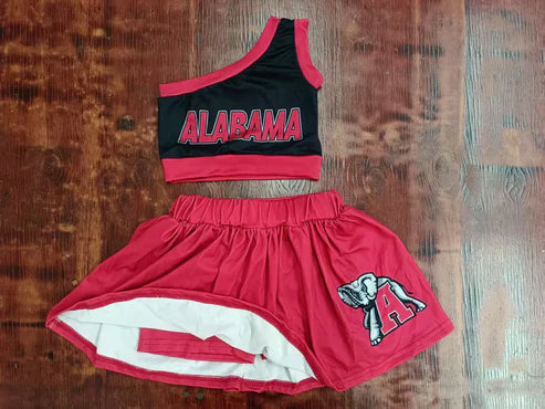 4.30 Preorder moq 3 Baby Girls One Shoulder ALABAMA Vest Top Red Skort Set