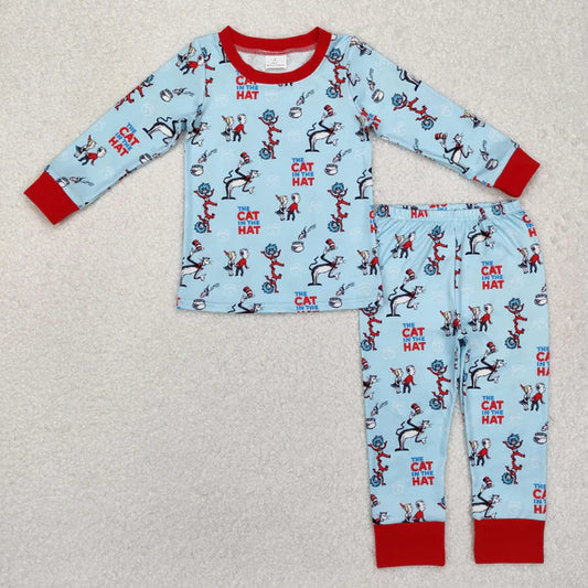 BLP1028 Baby Boys Cat Reading Top Pants Pajamas Clothes Set