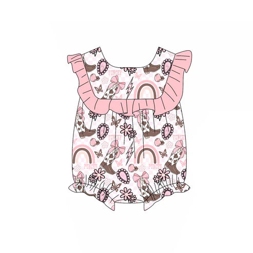 4.12 SR3040 Baby Girls Pink Sleeveless Boot Rainbows Ruffle Rompers Preorder