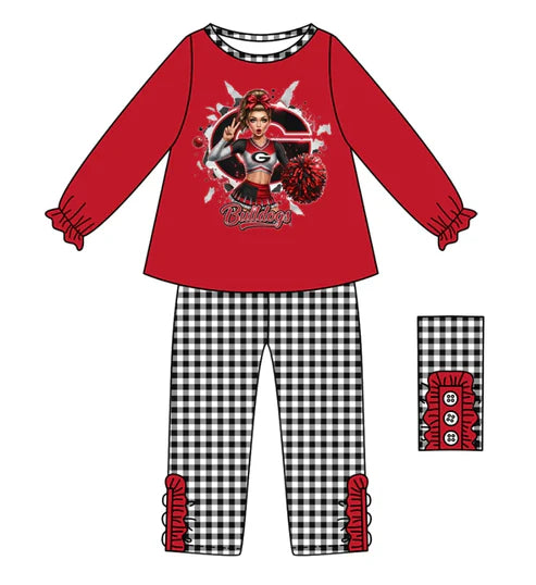 10.11  Custom Moq 8 Baby Girls Red G Team Top Plaid Bottom Pants Sets