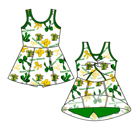 6.25 Custom Moq 3 Baby girls Green tiger bows straps ruffle dress
