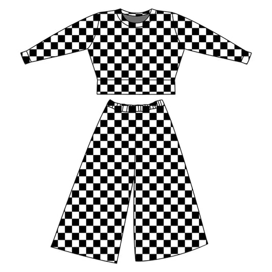 12.9 MOQ:5pcs GLP3224 pre-order toddler girl clothes black gingham print girl winter set