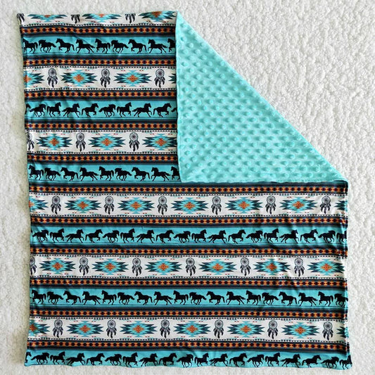 6 B2-17-74-83cm Blankets Western Horse Striped Light Blue