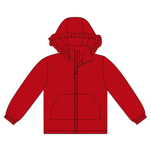 10.18 GT1283 Baby Girls Red Long Sleeve Pockets Zipper Yoga Ruffle Hoodie Jackets Preorder