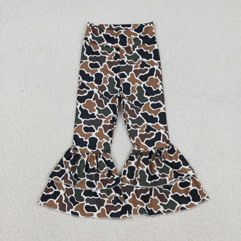 12.8 P0887 Baby Girls Dark Brown Camo Yoga Bell Bottom Pants