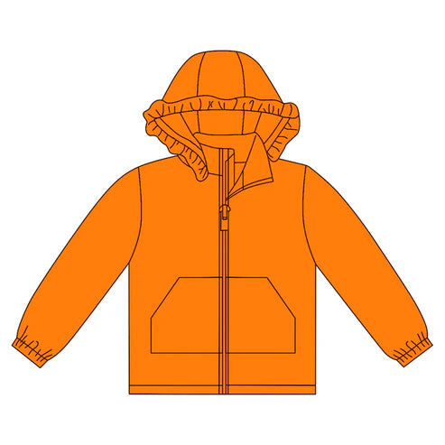 10.18 GT1280 Baby Girls Orange Long Sleeve Pockets Zipper Yoga Ruffle Hoodie Jackets Preorder