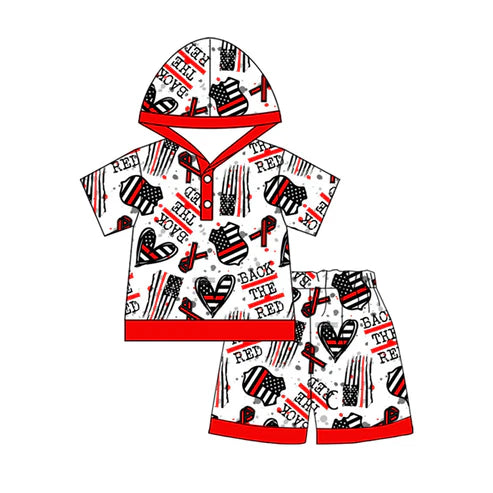 BSSO1149 Baby Boys Back The Red Flag Hooded Tops Shorts Clothes Sets Preorder