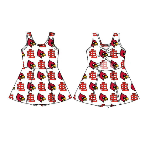 4.30  Custom Baby Girls Sleeveless Red SL Birds Skort Knee Length Dress(MOQ 3)