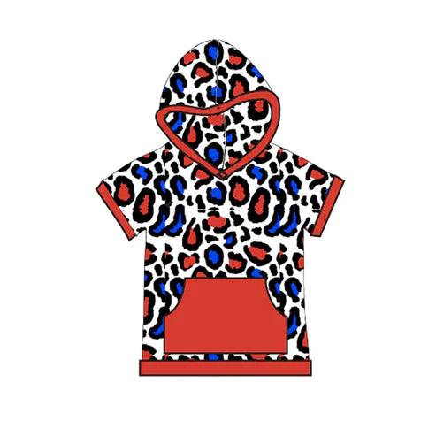 3.19 BT1204 Baby Boys Peach Short Sleeves Colorful Leopard Pocket Hoodie Top preorder