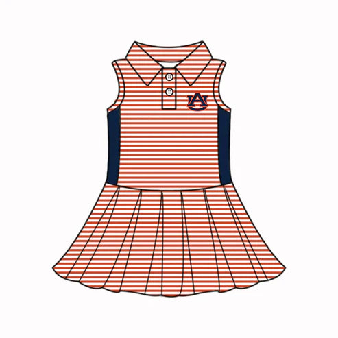 6.21  Custom Moq 3 Baby Girls Sleeveless Red Stripe AU Button Team Knee Length Dresses