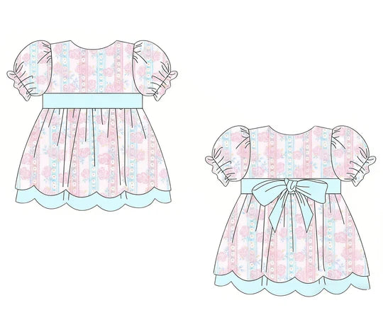 12.24 MOQ:5pcs GSD3475 pre-order toddler girl clothes flower print girl easter summer dress