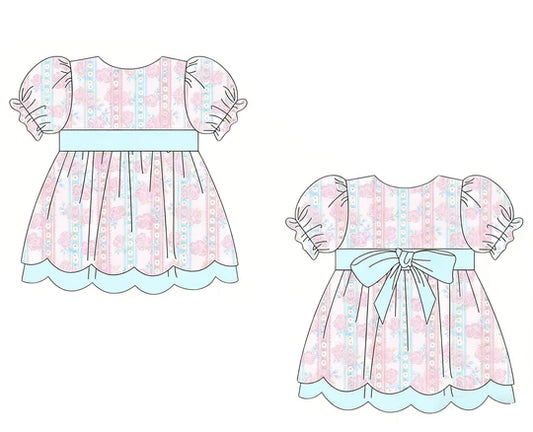 12.24 MOQ:5pcs GSD3475 pre-order toddler girl clothes flower print girl easter summer dress