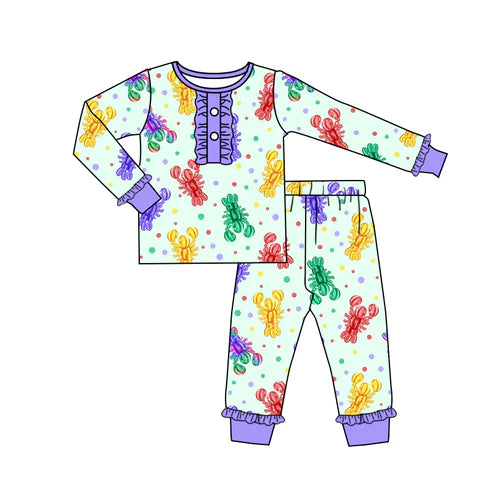 6.4 GLP2112 Baby Girls Mardi Gras Crawfish Top Pants Pajamas Clothes Sets Preorder