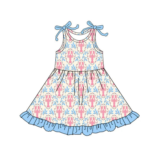 12.11 MOQ:5pcs GSD3401 pre-order toddler girl clothes crayfish print girl summer dress