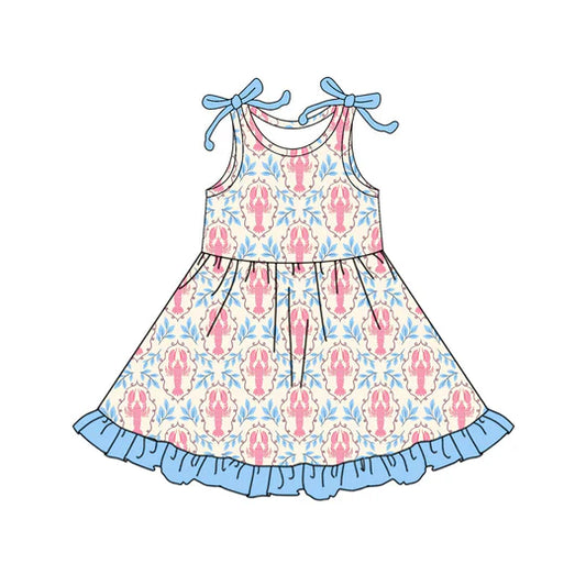 12.11 MOQ:5pcs GSD3401 pre-order toddler girl clothes crayfish print girl summer dress