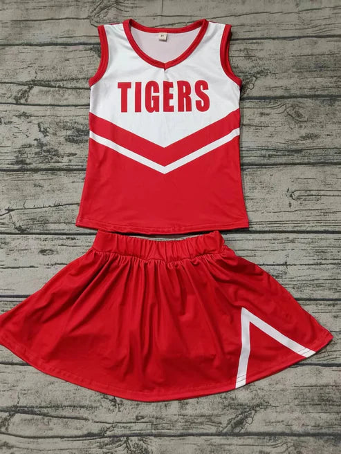 5.5 Baby Girls Red Tigers Cheer Team Top Skirt Clothes Sets preorder(moq 3)