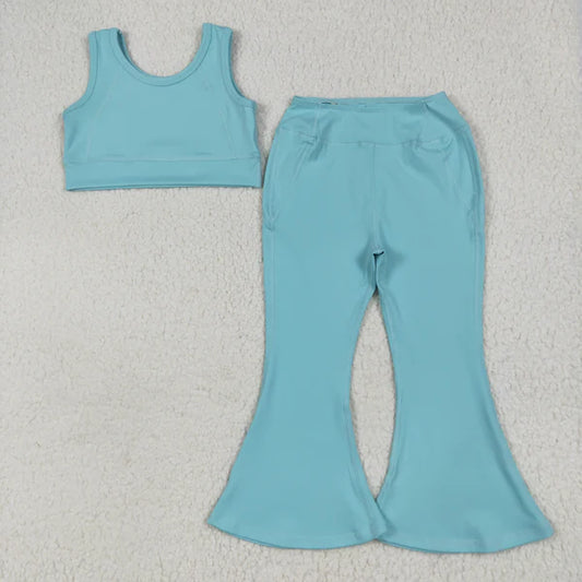 8.2 GSPO2004 Baby Girls Aqua Yoga Vest Bell Bottom Pants Active Wear Clothes Set