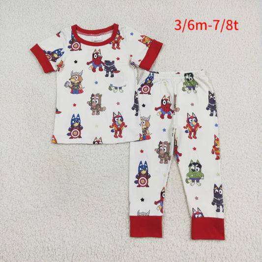 BSPO0404 Boy Cartoon Dog Star Beige Short Sleeve Pants Suit