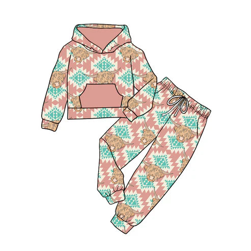 5.23 GLP1910 Baby Girls Western Aztec Hooded Tops Pants Clothes Sets Preorder