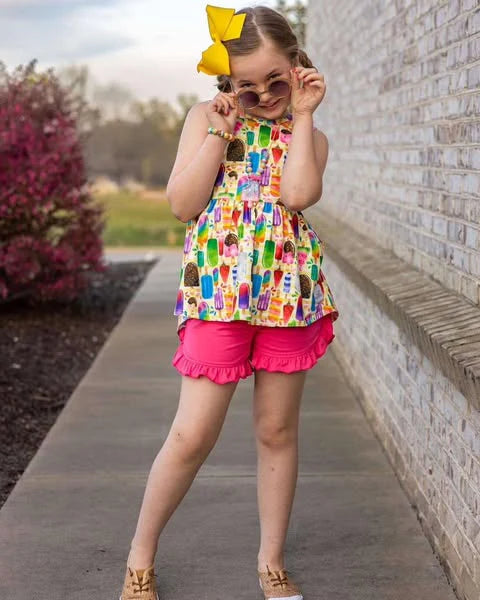 4.18 GSSO2552 Baby Girls Sleeveless Popsicle Tunic Pink Ruffle Short Set Preorder