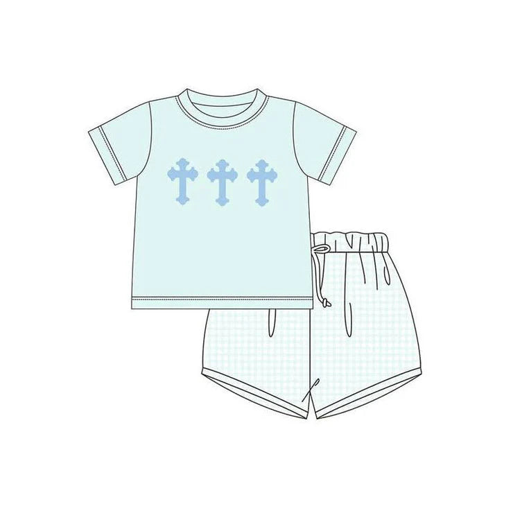 11.22 MOQ：5pcs BSSO1706 pre-order baby boy clothes cross toddler boy easter summer outfit