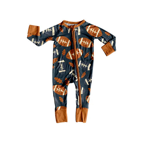 8.5 LR2543 Baby Boys Leaves Footballs Plaid Fall Zipper Footie Rompers Preorder