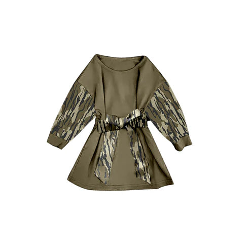9.19  GLD1302 Baby Girls Bottomland Camo Long Sleeve Belt Western Knee Length Dresses Preorder