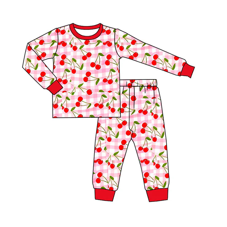 11.18 MOQ：5pcs GLP3161 pre-order toddler girl clothes cherry print girl pajamas set
