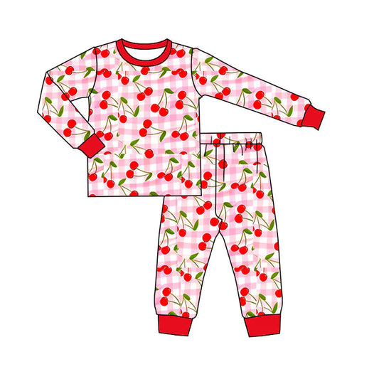 11.18 MOQ：5pcs GLP3161 pre-order toddler girl clothes cherry print girl pajamas set