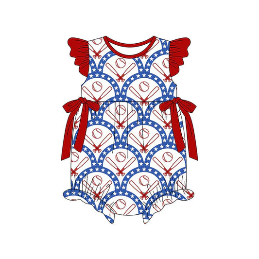 12.26 MOQ:5pcs SR3853 pre-order baby girl clothes baseball print toddler girl summer bubble