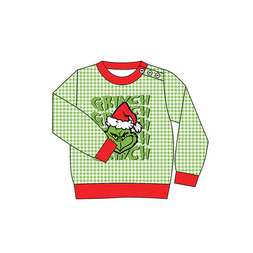 8.4 BT1321 Baby Boys Green Face Plaid Christmas Tee Shirts Top Preorder