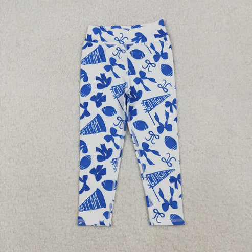 10.22 P0845 Baby Girls Blue Bows Footballs Go Team Yoga Active Legging Pants