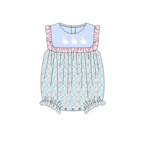 10.21 SR3271 Baby Girls Sleeveless Rabbits Top Flowers Easter Ruffle Rompers Preorder