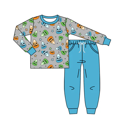 7.29 BLP1180 Baby Boys Long Sleeves Ghost Candy Stars Top Pant Pajamas Set Preorder