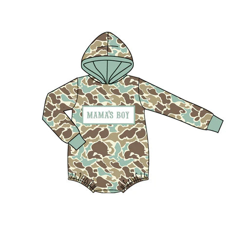 10.23 LR2795 Baby Boys Green Khaki Camo Mama's Boy Hoodie Rompers Preorder