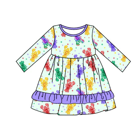 6.4 GLD0951 Baby Girls Mardi Gras Crawfish Knee Length Dresses Preorder