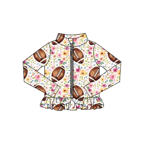 10.25  GT1324 Baby Girls Flowers Footballs Ruffle Yoga Zipper Jackets Top Preorder